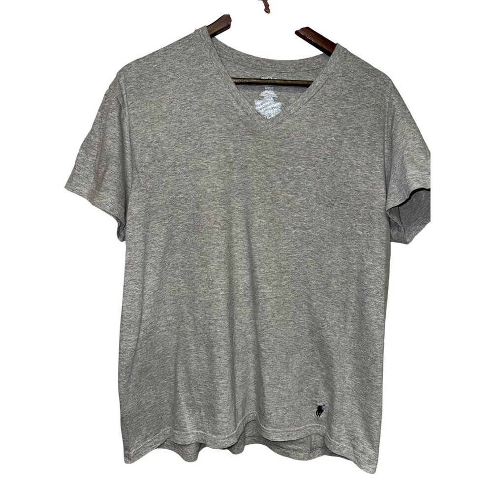 Polo Ralph Lauren T-Shirt V-Neck Gray Short Sleeve Men's Large Logo Preppy